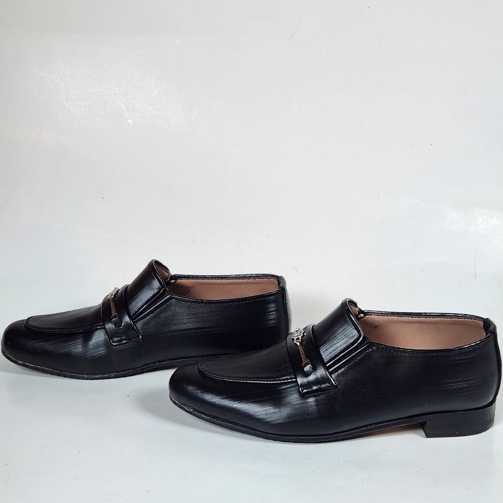 1ST STEP Playboy‎ Handmade Oxford Slip-On Loafer Shoes Boys 10 Black Silver Logo - Picture 4 of 8